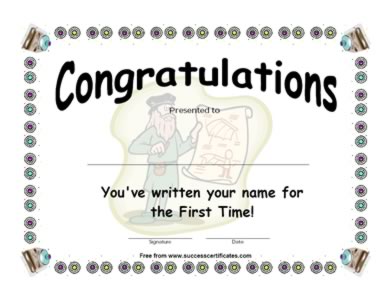 Writing Name for First Time Award Certificate