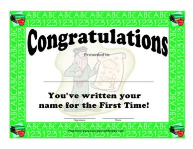 Best Wishes Certificate - On written your name  For The first Time