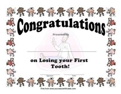 Best Wishes Certificate -On Losing First Tooth