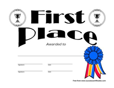 First Place Winner Certificate - First Place Winner Award