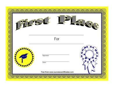 First Place Winner Certificate - First Rank  Achievement Award
