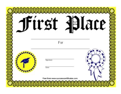 First Rank Achievement Award - Frist Place Winner Certificate
