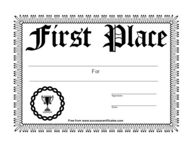 Frist Place Achievement Certificate - First Place Winner Award