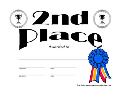 Second Place Winner Certificate - Second Place Award