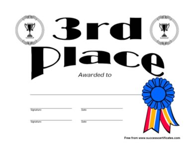 Third Place Winner Certificate - Third Place Achievement  Award