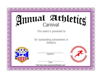 Athletics Award Certificate - Recognition For Stupendous Achievement 