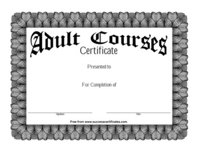 Adult Courses Certificate - On Completon Of  Adult Course 