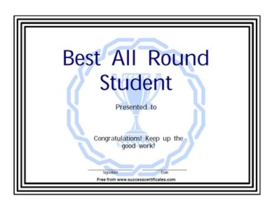 Best Student Certificate - An Award For The All Rounder Student