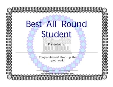 Best Wishes Certificate - Best All Round Student Award