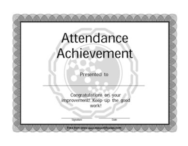 Certificate On The Achievement Of Attendance Award