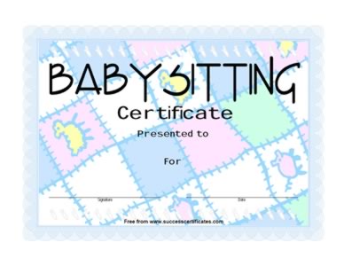 Certificate Of Baby  Sitting - Best Wishes For Baby Sitting