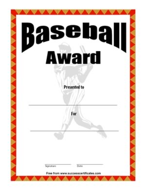 Baseball Award Certificate - An Achievement In Baseball