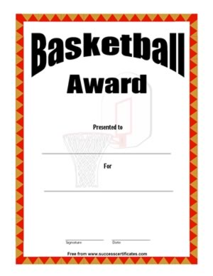 Basketball Award Certificate - Basketball Reward Certificate