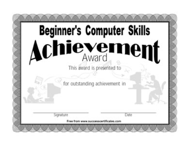 Computer Skill Achievement Award For Biggner