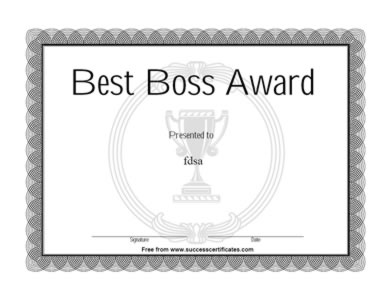 Best Boss Achievement  Award Certificate