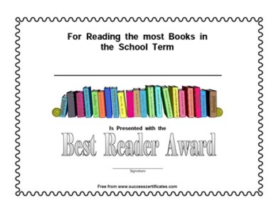 Best Reader  Award Certificate