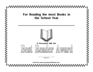 Best Reader Achievement Certificate