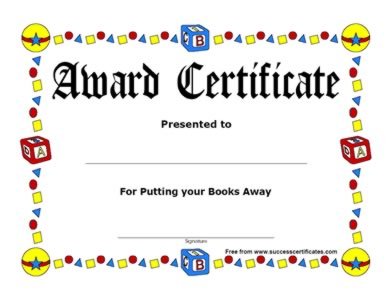 Certificate For Putting Your Book Away