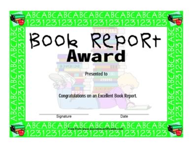 Certificate For An Excellent Book  Report