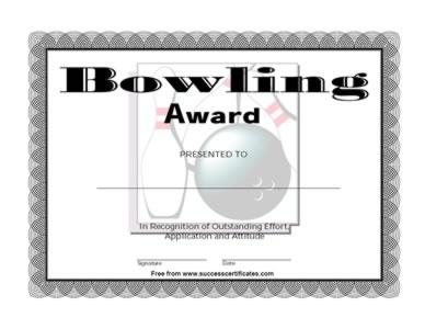 Certificate For Achievement  In Bowling