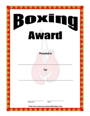 Boxing Award Certificate - Boxing Achievement Certificate