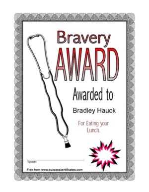 Bravey Award Certificate For Eating Lunch
