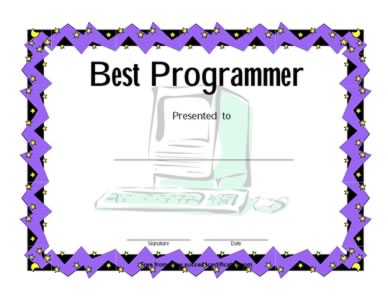 Excellent Programmer Award Certificate