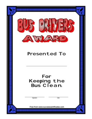 Certificate To Bus Driver - For Keeping The Bus Clean
