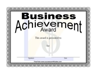 Certificate For The Business Achievement