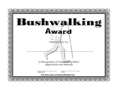 Certificate For Bushwalking - Award For Bushwalking