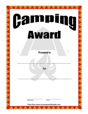 Camping Award ,Camping Reward Certificate