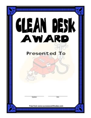 Certificate For Cleaning Desk