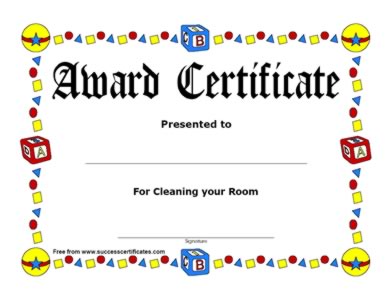 Certificate For Cleaning A room
