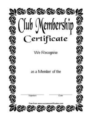 Certificate For Membership In A Club