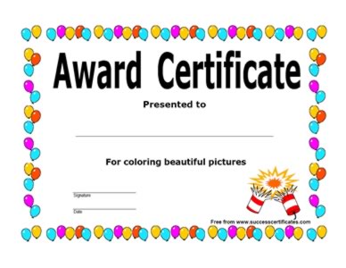Award Certificate - For  beautiful Pictures
