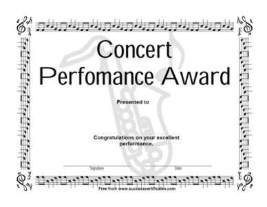 Certificate On Excellent Performence In A Concert