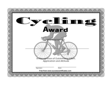 Certificate For Cycling - Outstanding Performance Award  - One