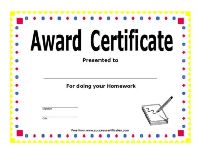 Certificate On Completing Homework