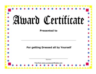 Certificate For Getting Dressed By Yourself