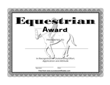Equestrian Award Certificate - One
