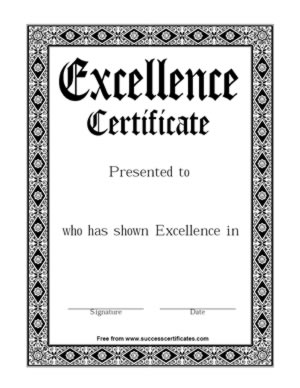 Certificate For Showing Excellence -One