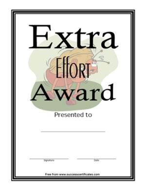 Extra Effort Award Certificate - One