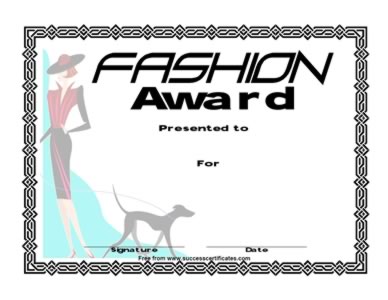 Certificate For Fashion Competition - Fashion Award-One