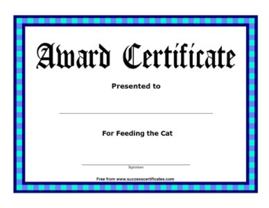 Award Certificate - For Feeding The Cat