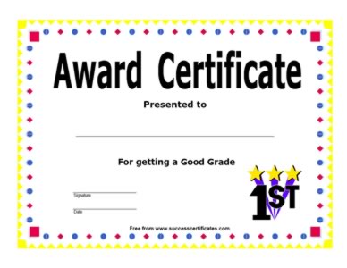 Award Certificate - For Achievement Of good Grade