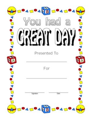 You Had A Great Day Certificate