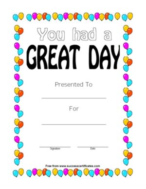 You Had A Great Day Certificate - Two