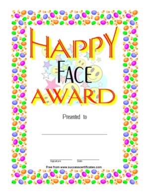 Happy Face Award Certificate