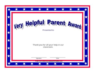 An Award To Parent For Help In School Work - Two