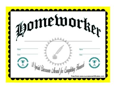 Certificate On Completion Of Homework - One